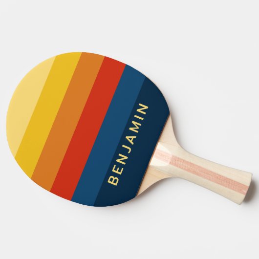 Retro Sunset Stripes met Simple Sans Serif Name Tafeltennisbatje (Zijkant)