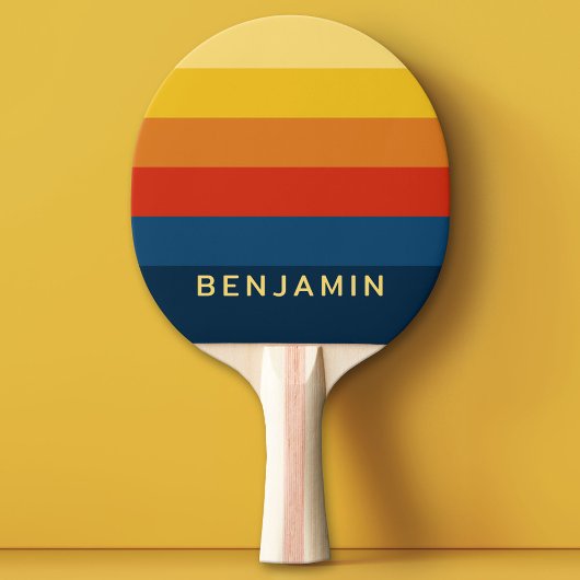 Retro Sunset Stripes met Simple Sans Serif Name Tafeltennisbatje