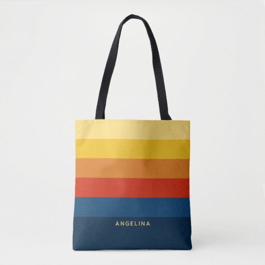 Retro Sunset Stripes met Simple Sans Serif Name Tote Bag (Voorkant)