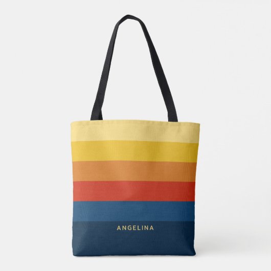 Retro Sunset Stripes met Simple Sans Serif Name Tote Bag (Achterkant)