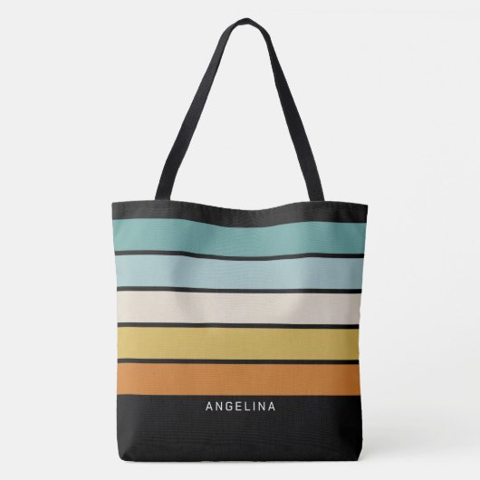 Retro Sunset Stripes met Simple Sans Serif Name Tote Bag (Achterkant)