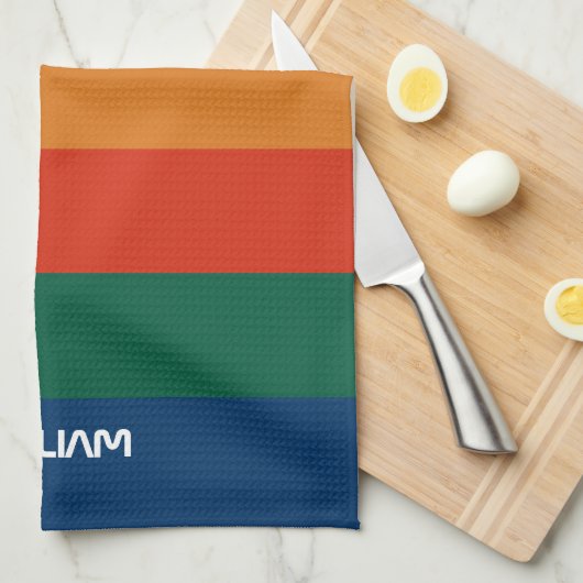 Retro Sunset Stripes with Simple Space Bold Name Theedoek (Quarter Fold)