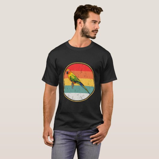 Retro Sunset Sun Conure Bird T-shirt (Voorkant volledig)
