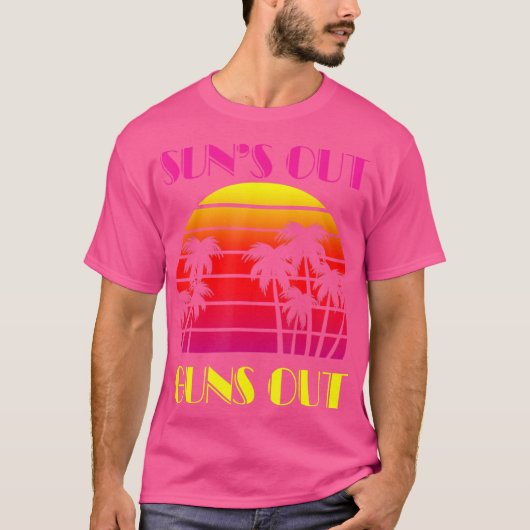 Retro Sunset Sunset Pistolen Out Palm Beach 1980S T-shirt (Voorkant)
