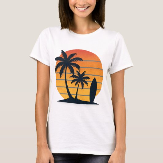 Retro Sunset Surf – Beach Vibes T-shirt (Voorkant)