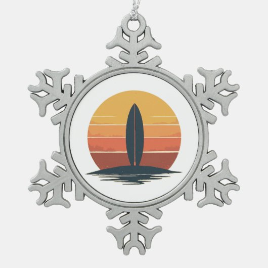 Retro Sunset Surfboard Tin Sneeuwvlok Ornament (Voorkant)