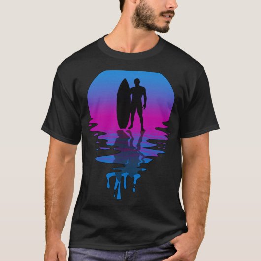 Retro Sunset Surfer Beach T-shirt (Voorkant)