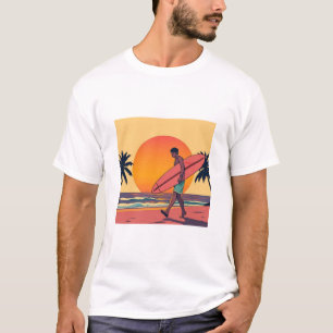 Retro Sunset Surfer Beach T-shirt