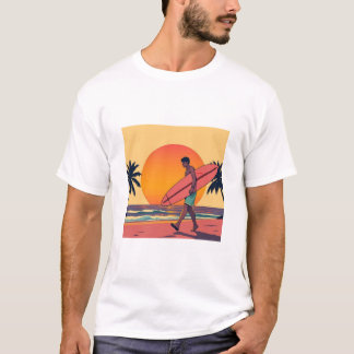 Retro Sunset Surfer Beach T-shirt