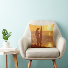 Retro Sunset Surfer Girl Kussen