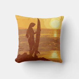 Retro Sunset Surfer Girl Kussen