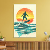 Retro Sunset Surfer – Vintage Surf Art Canvas Afdruk (Insitu (Woonkamer))