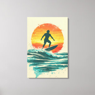 Retro Sunset Surfer – Vintage Surf Art Canvas Afdruk