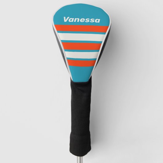 Retro Sunset Tide Rush Across Striping met Naam Golfheadcover (Voorkant)