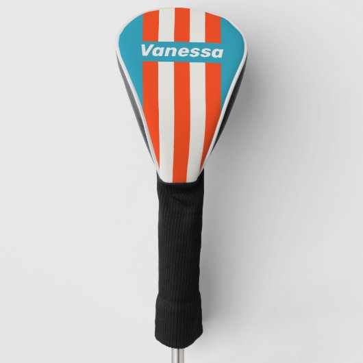 Retro Sunset Tide Rush Pin Strepen met Naam Golfheadcover (Voorkant)