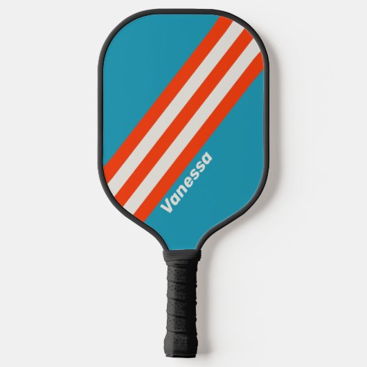 Retro Sunset Tide Rush Stripes met naam Pickleball Paddle (Achterkant)