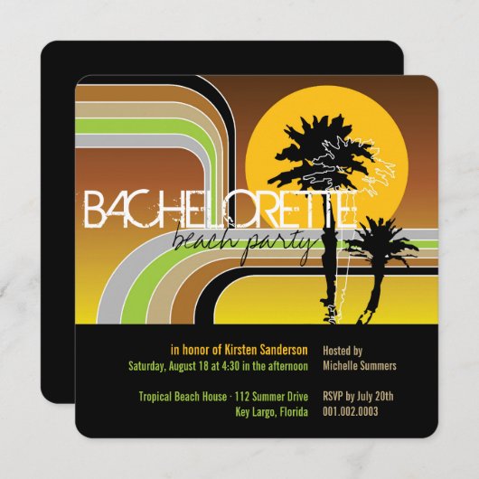 Retro Sunset Tropical Palm Tree Bachelorette Kaart (Voorkant / Achterkant)