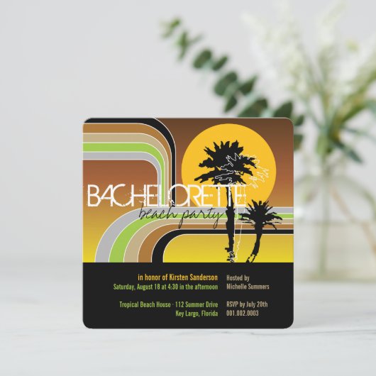 Retro Sunset Tropical Palm Tree Bachelorette Kaart (Staand voorkant)