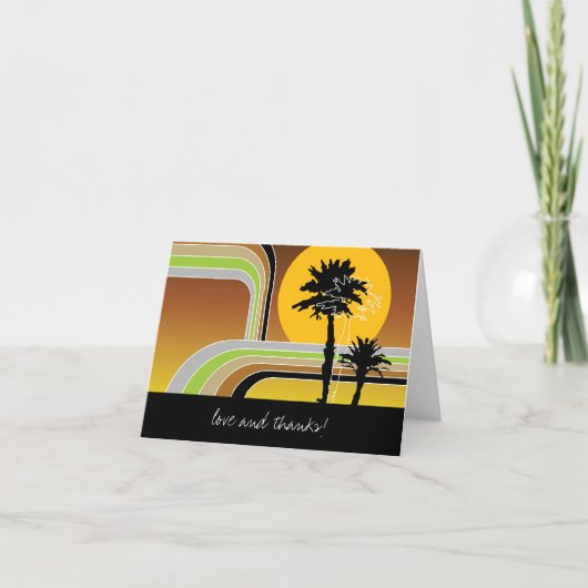 Retro Sunset Tropical Palm Trees Weddenschap Bedankkaart (Voorkant)