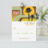 Retro Sunset Tropical Palm Trees Wedding RSVP Card (Staand voorkant)