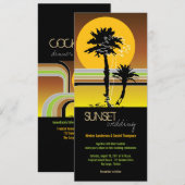 Retro Sunset Tropical Wedding Invite & Reception Kaart (Voorkant / Achterkant)