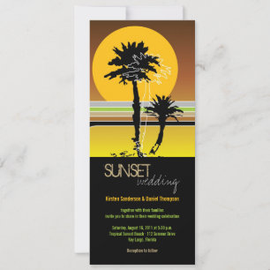 Retro Sunset Tropical Wedding Invite & Reception Kaart