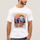 Retro Sunset UFO Abduction Dog Owner Sci-Fi Art T-shirt (Voorkant)