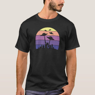 Retro Sunset UFO Cool  Alien Sci Fi Flying T-shirt
