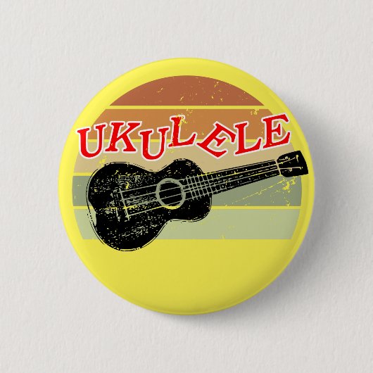 Retro Sunset Ukelele Distressed Drawing Yellow Ronde Button 5,7 Cm (Voorkant)
