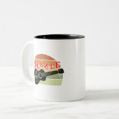 Retro Sunset Ukulele Distress Tekening Tweekleurige Koffiemok (Voorkant links)