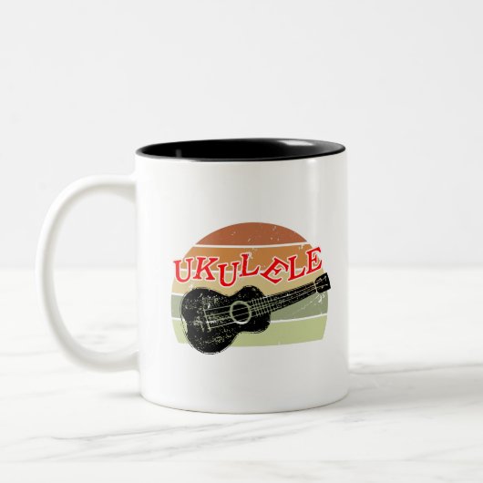 Retro Sunset Ukulele Distress Tekening Tweekleurige Koffiemok (Links)
