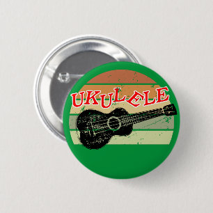 Retro Sunset Ukulele Distressed Drawing Green Ronde Button 5,7 Cm