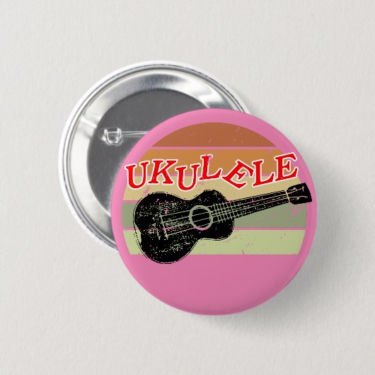 Retro Sunset Ukulele Distressed Drawing Pink Ronde Button 5,7 Cm (Voorkant /achterkant)