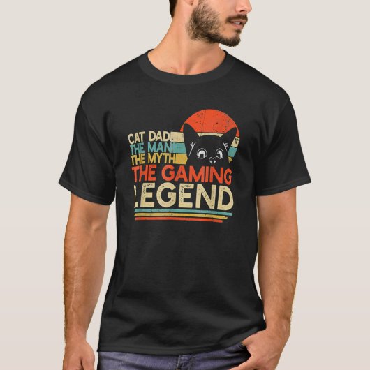 Retro Sunset Video Game Player Cat Dad Myth Gaming T-shirt (Voorkant)