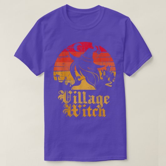 Retro Sunset Village Witch T-shirt (Design voorkant)