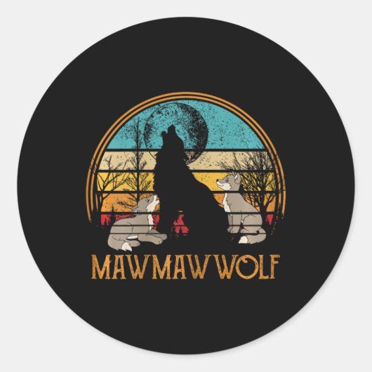 Retro  Sunset Wolf Oma Moederdag Mawm Ronde Sticker (Voorkant)