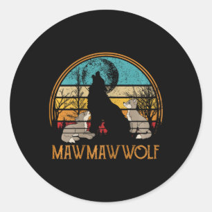 Retro  Sunset Wolf Oma Moederdag Mawm Ronde Sticker