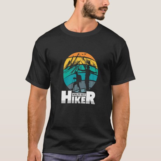 Retro Sunset Worlds Best Hiker Mountain Outdoor Hi T-shirt (Voorkant)