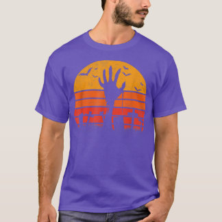 Retro Sunset Zombie Hand Scary Halloween Z T-shirt