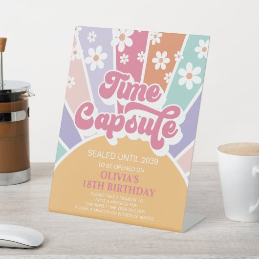 Retro Sunshine 1e Verjaardag Tijd Capsule Reclamebord Met Voetstuk (Insitu)