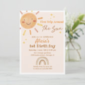 Retro Sunshine 1e Verjaardagsfeestuitnodiging Kaart (Staand voorkant)