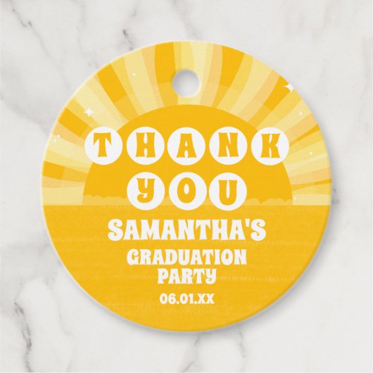 Retro Sunshine Afstudeerfeest Bedankt Bedankjes Labels (Voorkant)