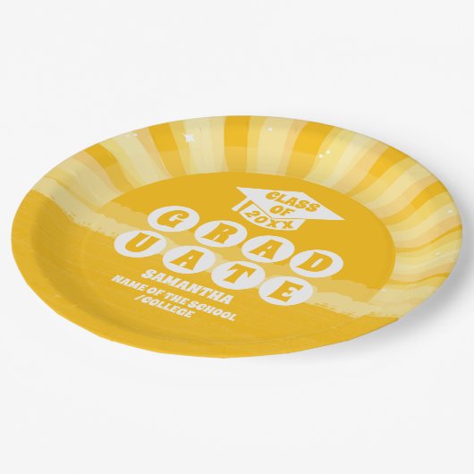 Retro Sunshine Afstudeerfeest Papieren Bordje (Gekanteld)