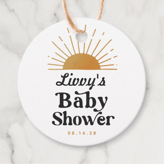 Retro Sunshine Baby shower Bedankjes Labels (Voorkant)