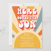 Retro Sunshine Baby shower hier komt de zoon Kaart (Voorkant)