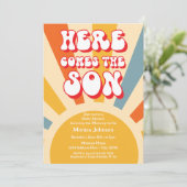 Retro Sunshine Baby shower hier komt de zoon Kaart (Staand voorkant)