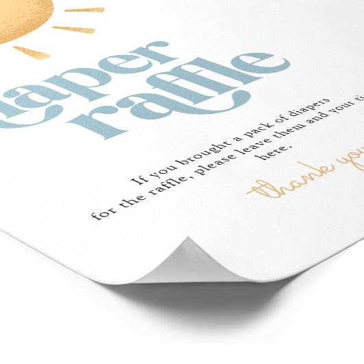 Retro Sunshine Baby shower Luier Raffle Sign Poster (Hoek)