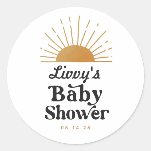 Retro Sunshine Baby shower Ronde Sticker (Voorkant)