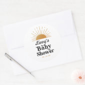 Retro Sunshine Baby shower Ronde Sticker (Envelop)