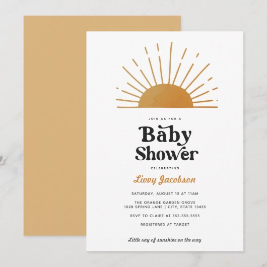 Retro Sunshine Baby shower Uitnodiging (Voorkant / Achterkant)
